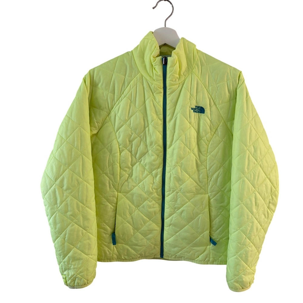 The North Face Womens Neon Yellow Diamond Quilted Full Zip Jacket Medium M